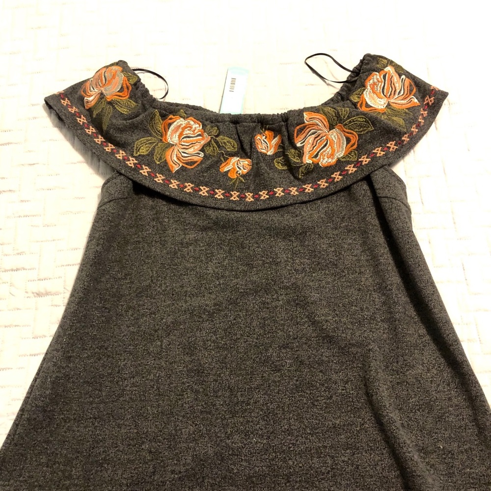 Gray off the shoulder knit top